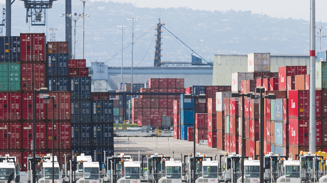DELIVERY BACKUP: Shipping containers pile up in the harbor in Long Beach, California. Ocean marine insurers are concerned about the increase of cargo port accumulation at terminals. (Photo Adryel Talamantes/NurPhoto) (Photo by NurPhoto/NurPhoto via Getty Images)