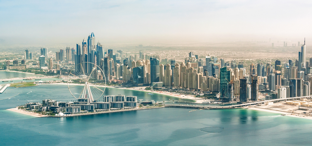 SKYLINE SHOT: An aerial view of Dubai, the most populous city in the United Arab Emirates.