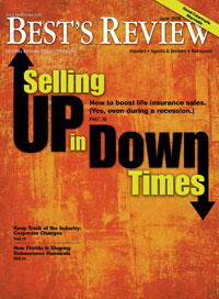 Best's Review cover: Selling Up in Down Times