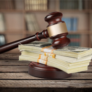 Gavel and a stack of money