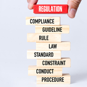 Wood blocks printed with regulation and legal terms