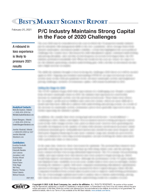 Market Segment Report: P/C Industry Maintains Strong Capital in the Face of 2020 Challenges