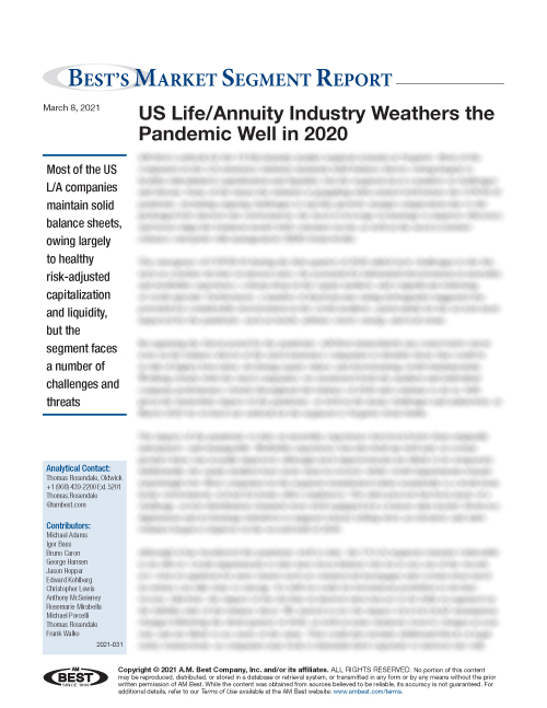 Market Segment Report: US Life/Annuity Industry Weathers the Pandemic Well in 2020