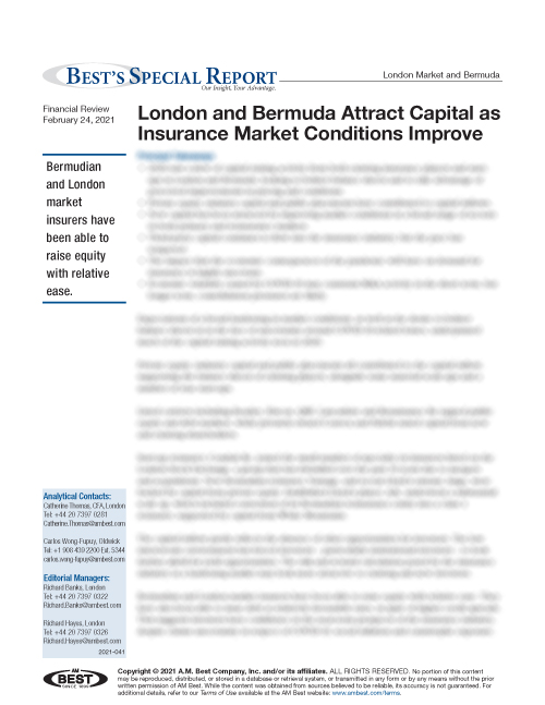 Special Report: London and Bermuda Attract Capital as Insurance Market Conditions Improve
