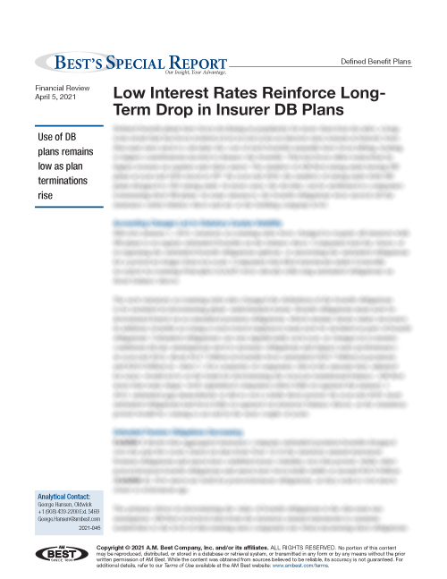 Special Report: Low Interest Rates Reinforce Long-Term Drop in Insurer DB Plans