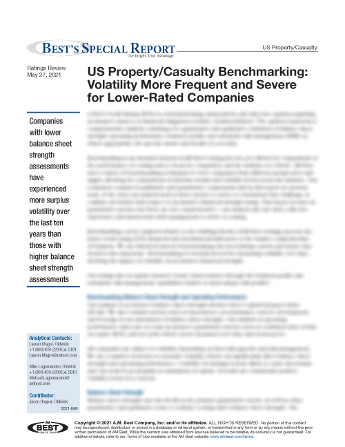 Special Report: US Property/Casualty Benchmarking: Volatility More Frequent and Severe for Lower-Rated Companies