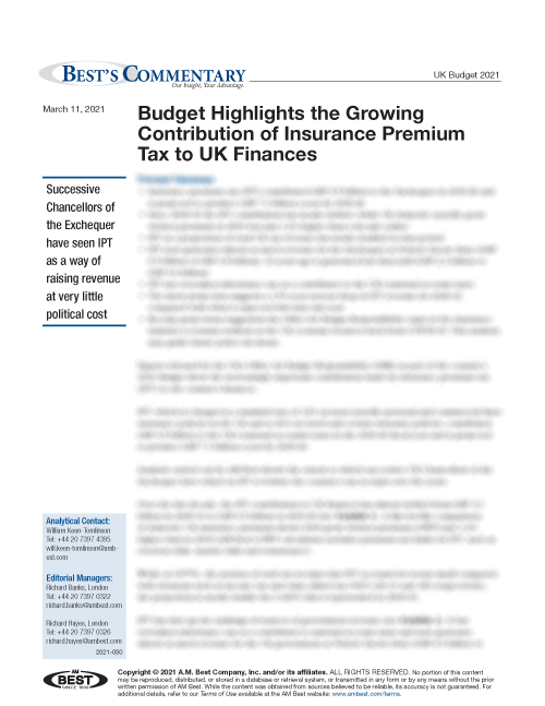 Commentary: Budget Highlights the Growing Contribution of Insurance Premium Tax to UK Finances