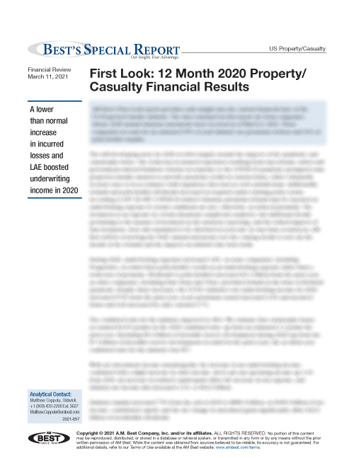 Special Report: First Look: 12 Month 2020 Property/Casualty Financial Results
