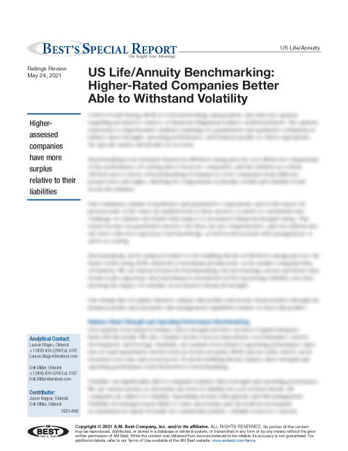 Special Report: US Life/Annuity Benchmarking: Higher-Rated Companies Better Able to Withstand Volatility
