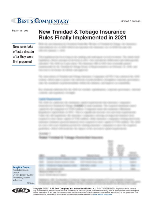 Commentary: New Trinidad & Tobago Insurance Rules Finally Implemented in 2021