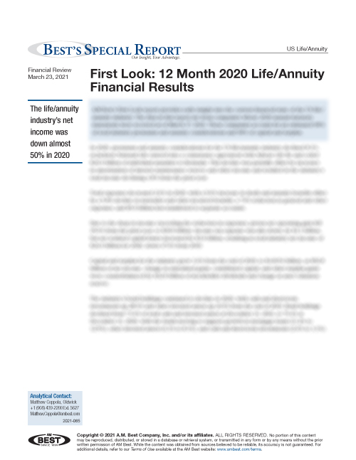 Special Report: First Look: 12 Month 2020 Life/Annuity Financial Results