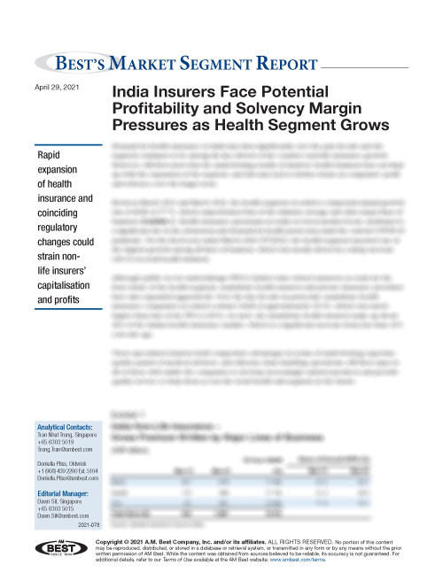 Market Segment Report: India Insurers Face Potential Profitability and Solvency Margin Pressures as Health Segment Grows