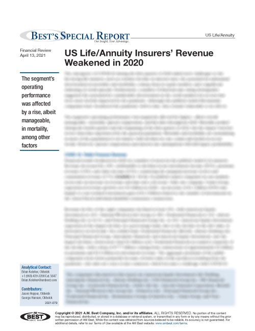 Special Report: US Life/Annuity Insurers’ Revenue Weakened in 2020