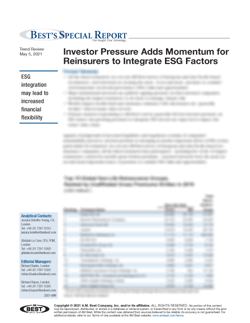 Special Report: Investor Pressure Adds Momentum for Reinsurers to Integrate ESG Factors
