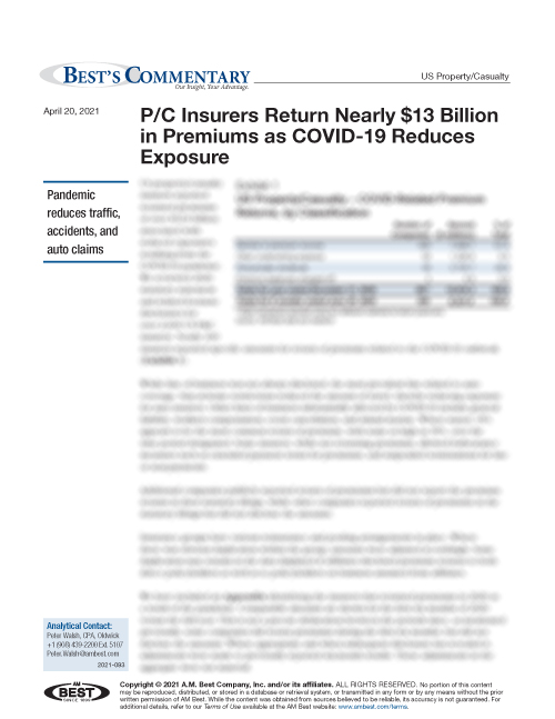 Commentary: P/C Insurers Return Nearly $13 Billion in Premiums as COVID-19 Reduces Exposure