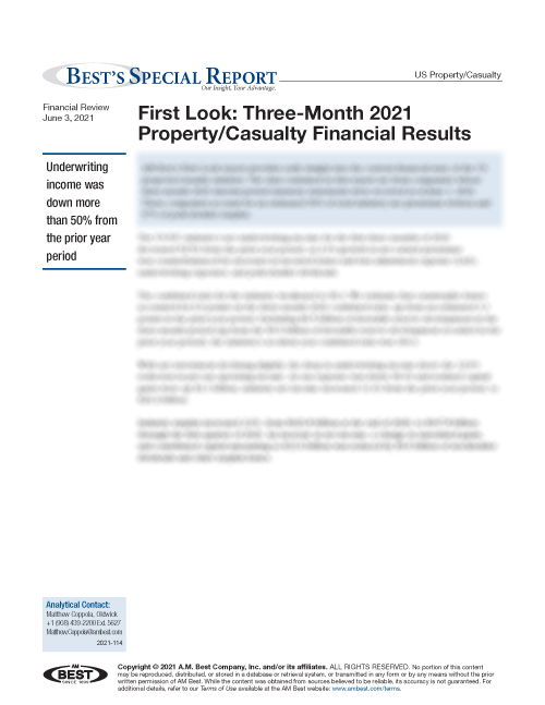 Special Report: First Look: Three-Month 2021 Property/Casualty Financial Results