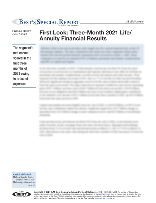 Special Report: First Look: Three-Month 2021 Life/Annuity Financial Results