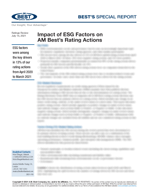 Special Report: Impact of ESG Factors on AM Best’s Rating Actions