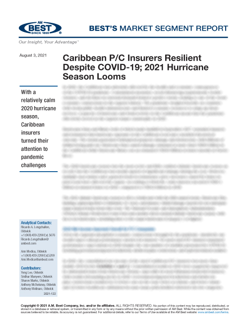 Market Segment Report: Caribbean P/C Insurers Resilient Despite COVID-19; 2021 Hurricane Season Looms