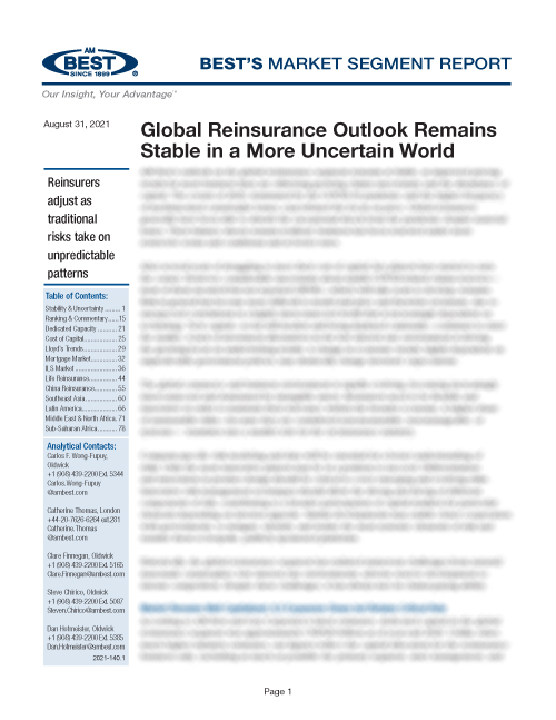 Market Segment Report: Global Reinsurance Outlook Remains Stable in a More Uncertain World