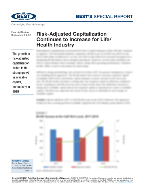 Special Report: Risk-Adjusted Capitalization Continues to Increase for Life/Health Industry