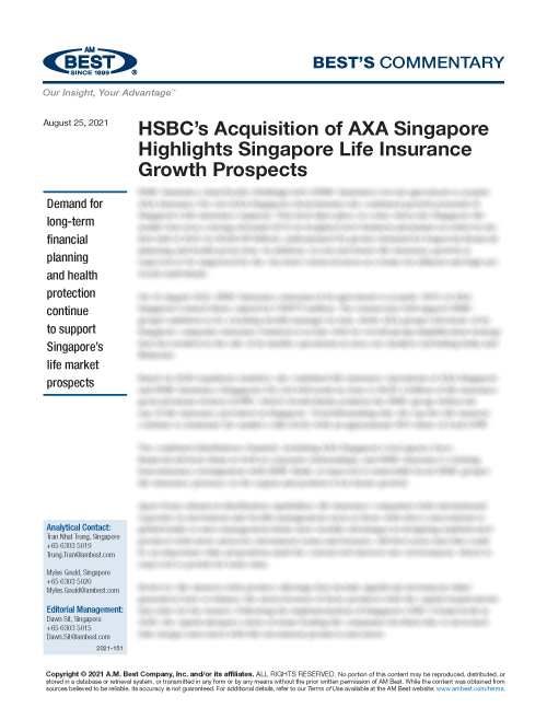 Commentary: HSBC’s Acquisition of AXA Singapore Highlights Singapore Life Insurance Growth Prospects