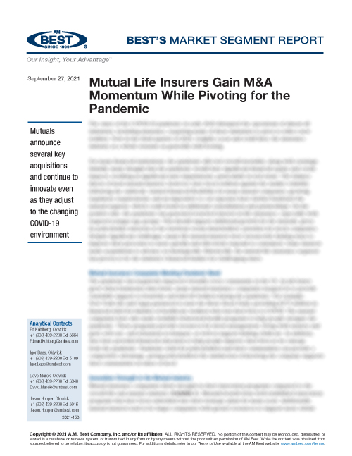 Market Segment Report: Mutual Life Insurers Gain M&A Momentum While Pivoting for the Pandemic