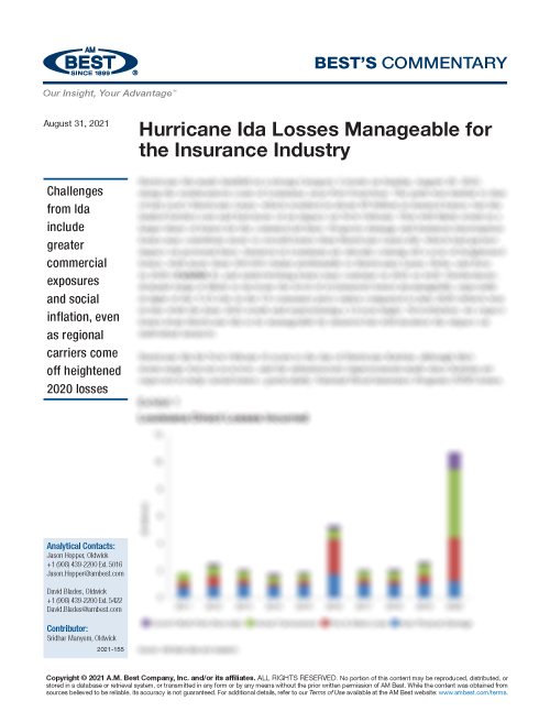 Commentary: Hurricane Ida Losses Manageable for the Insurance Industry
