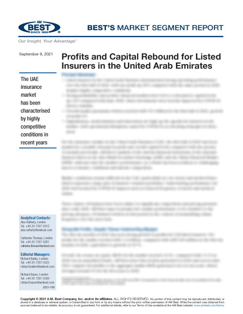Market Segment Report: Profits and Capital Rebound for Listed Insurers in the United Arab Emirates