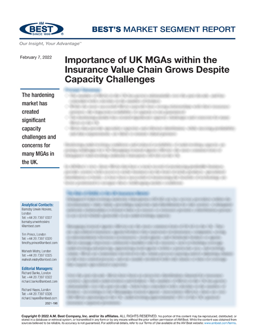 Market Segment Report: Importance of UK MGAs within the Insurance Value Chain Grows Despite Capacity Challenges