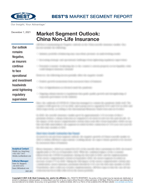 Market Segment Report: Market Segment Outlook: China Non-Life Insurance