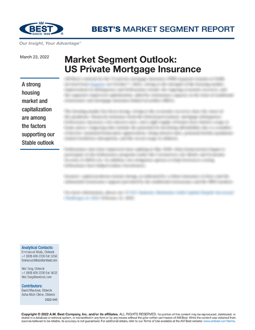 Market Segment Report: Market Segment Outlook: US Private Mortgage Insurance