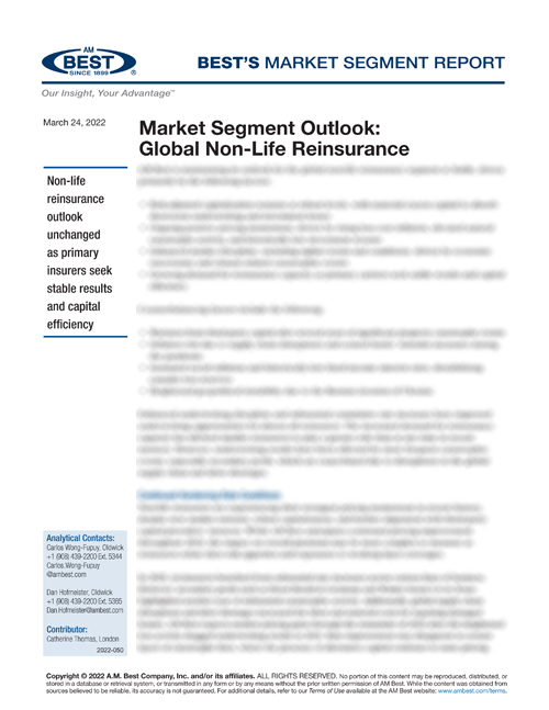 Market Segment Report: Market Segment Outlook: Global Non-Life Reinsurance