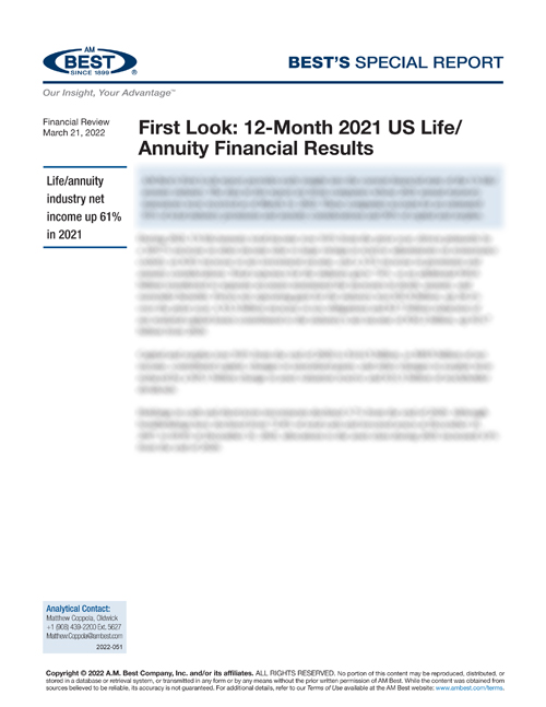 Special Report: First Look: 12-Month 2021 US Life/Annuity Financial Results