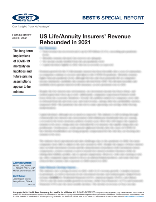 Special Report: US Life/Annuity Insurers’ Revenue Rebounded in 2021