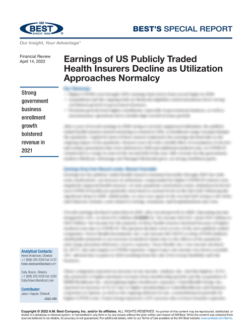 Special Report: Earnings of US Publicly Traded Health Insurers Decline as Utilization Approaches Normalcy