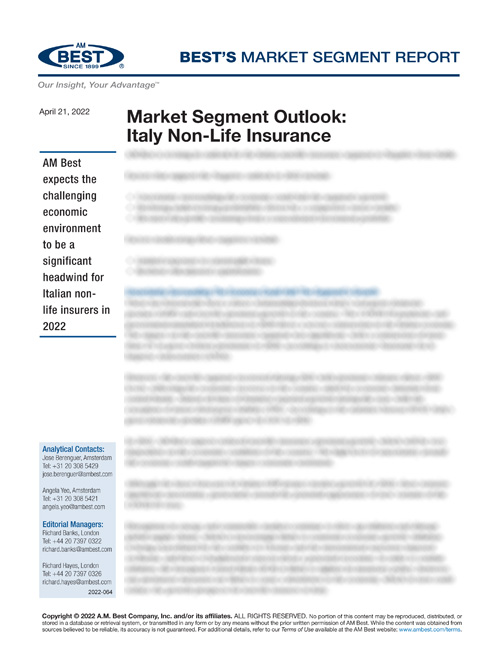 Market Segment Report: Market Segment Outlook: Italy Non-Life Insurance
