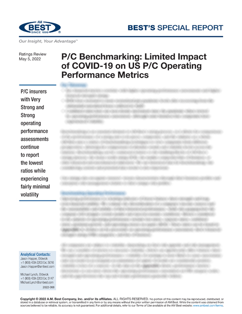 Special Report: P/C Benchmarking: Limited Impact of COVID-19 on US P/C Operating Performance Metrics