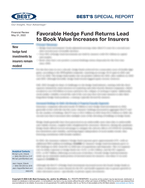 Special Report: Favorable Hedge Fund Returns Lead to Book Value Increases for Insurers