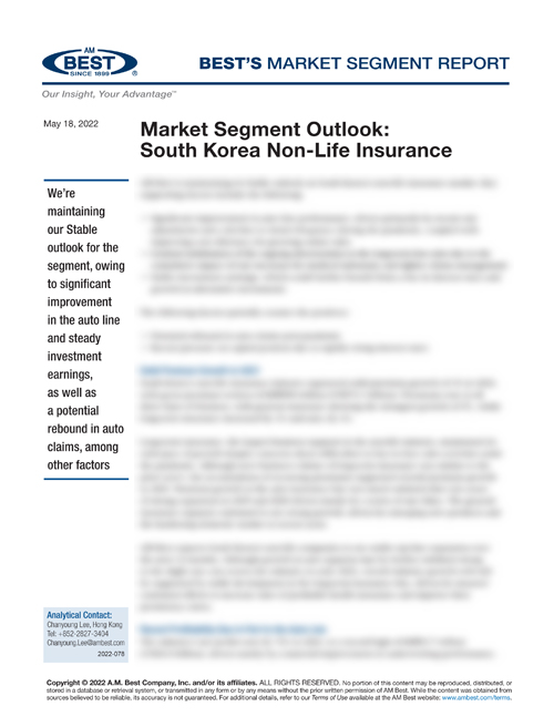 Market Segment Report: Market Segment Outlook: South Korea Non-Life Insurance