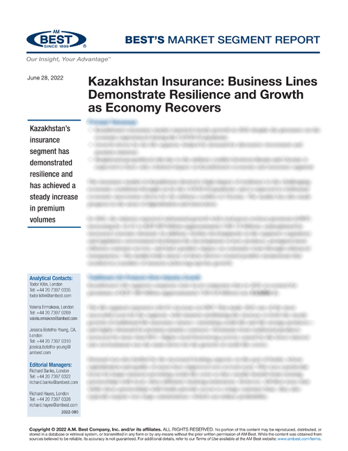 Market Segment Report: Kazakhstan Insurance: Business Lines Demonstrate Resilience and Growth as Economy Recovers