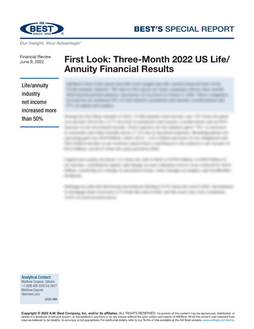 Special Report: First Look: Three-Month 2022 US Life/Annuity Financial Results