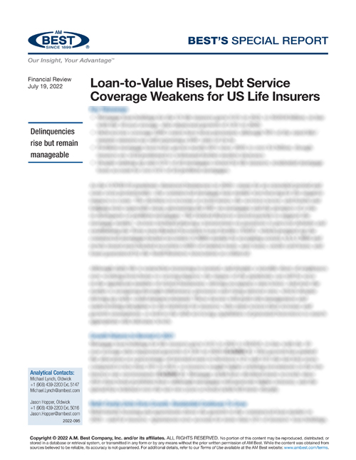 Special Report: Loan-to-Value Rises, Debt Service Coverage Weakens for US Life Insurers