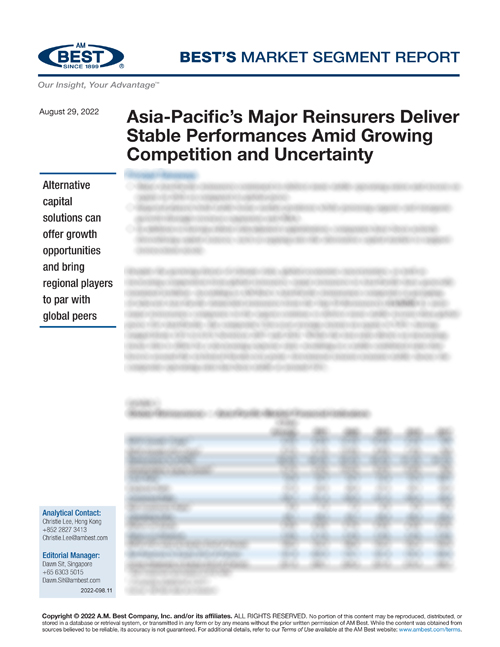 Market Segment Report: Asia-Pacific’s Major Reinsurers Deliver Stable Performances Amid Growing Competition and Uncertainty