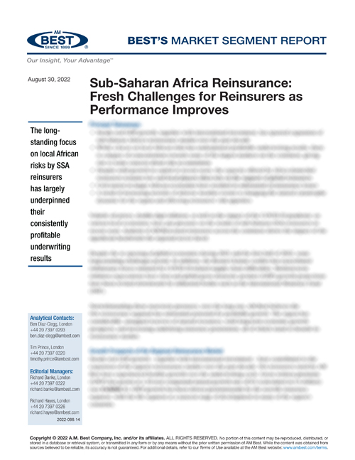 Market Segment Report: Sub-Saharan Africa Reinsurance: Fresh Challenges for Reinsurers as Performance Improves