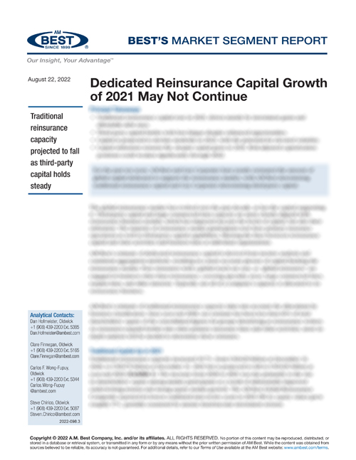 Market Segment Report: Dedicated Reinsurance Capital Growth of 2021 May Not Continue