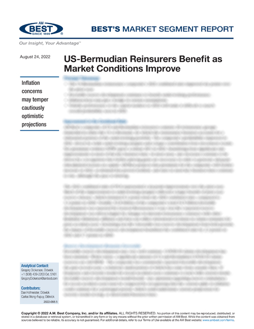 Market Segment Report: US-Bermudian Reinsurers Benefit as Market Conditions Improve
