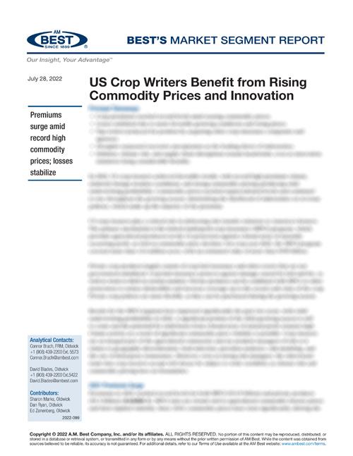 Market Segment Report: US Crop Writers Benefit from Rising Commodity Prices and Innovation