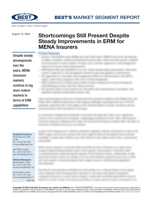 Market Segment Report: Shortcomings Still Present Despite Steady Improvements in ERM for MENA Insurers