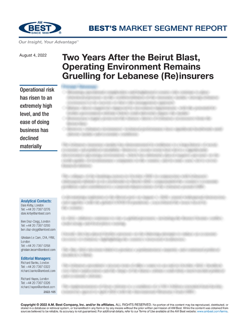 Market Segment Report: Two Years After the Beirut Blast, Operating Environment Remains Gruelling for Lebanese (Re)insurers